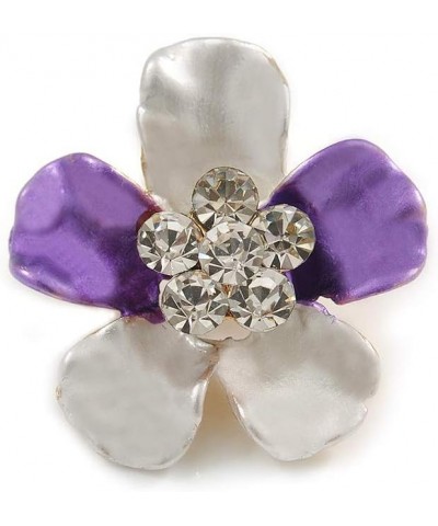 Purple/Lavender Enamel Clear Crystal Flower Brooch In Gold Tone - 20mm $12.18 Brooches & Pins