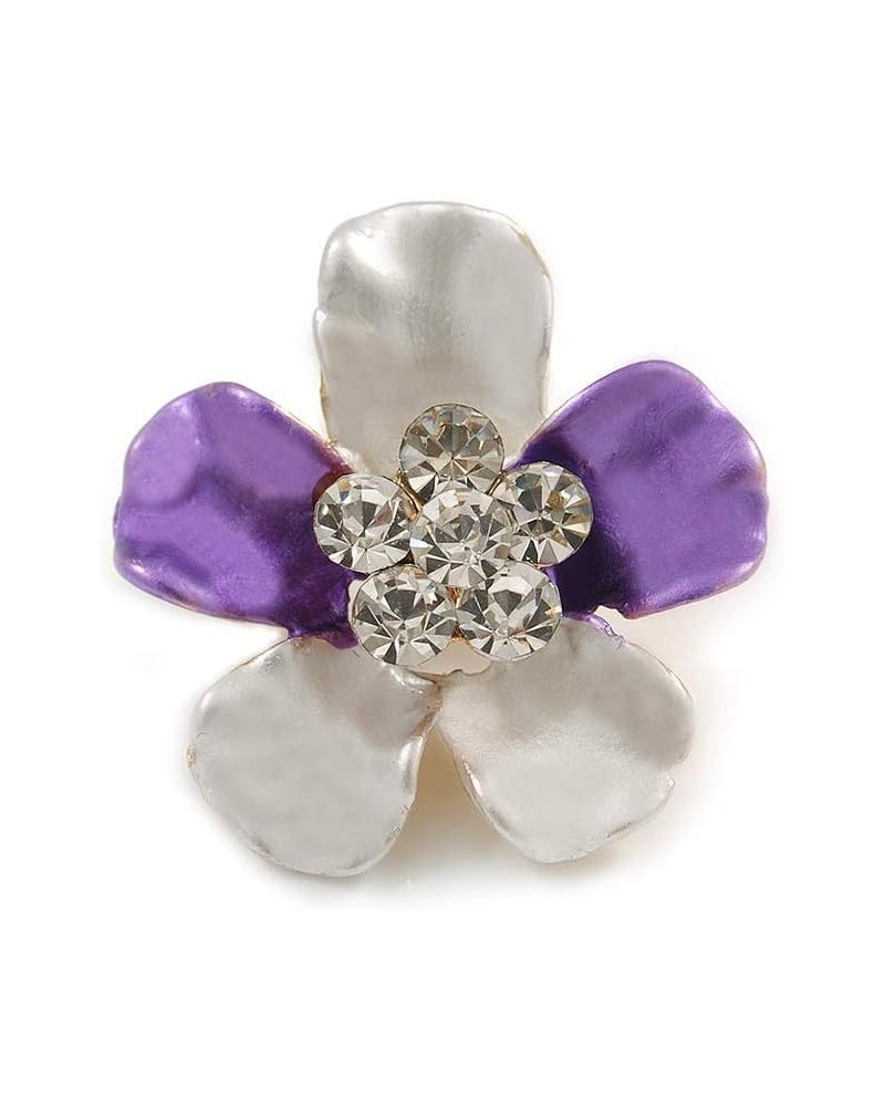 Purple/Lavender Enamel Clear Crystal Flower Brooch In Gold Tone - 20mm $12.18 Brooches & Pins