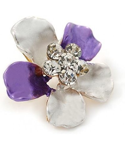 Purple/Lavender Enamel Clear Crystal Flower Brooch In Gold Tone - 20mm $12.18 Brooches & Pins