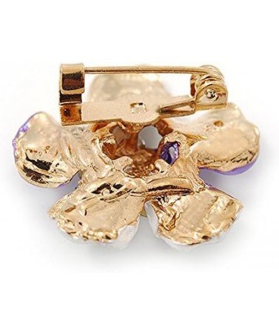 Purple/Lavender Enamel Clear Crystal Flower Brooch In Gold Tone - 20mm $12.18 Brooches & Pins