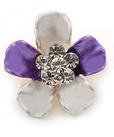 Purple/Lavender Enamel Clear Crystal Flower Brooch In Gold Tone - 20mm $12.18 Brooches & Pins