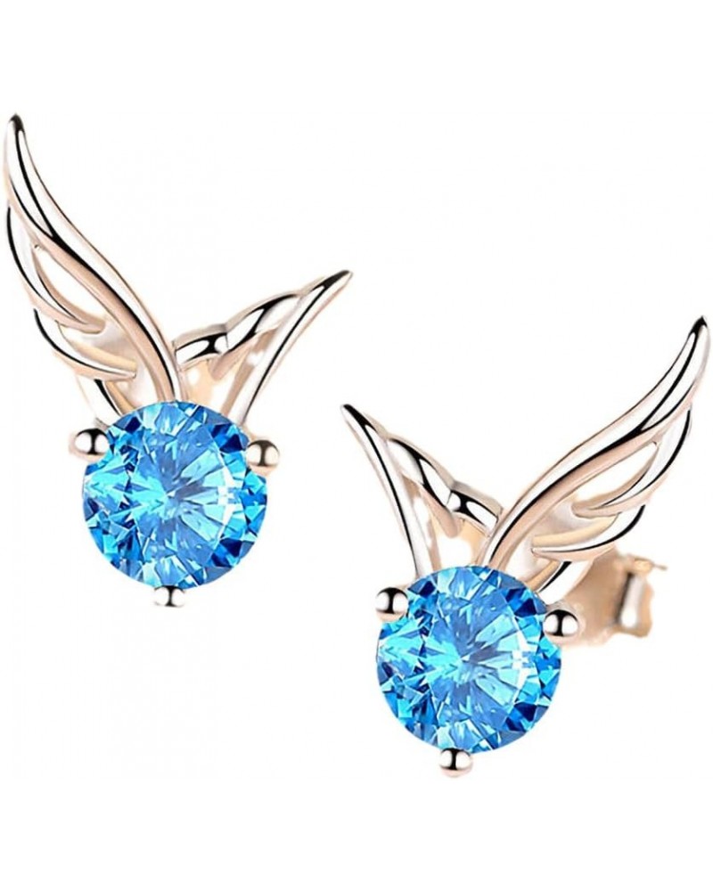 Sterling Silver Angel-Wings Solitaire CZ Small Stud Earring for Womens Brides Bridesmaids Wedding Sky Blue $5.50 Earrings