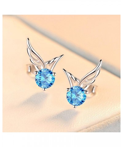 Sterling Silver Angel-Wings Solitaire CZ Small Stud Earring for Womens Brides Bridesmaids Wedding Sky Blue $5.50 Earrings