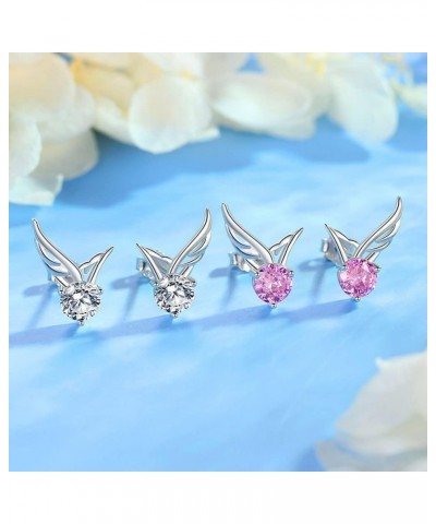 Sterling Silver Angel-Wings Solitaire CZ Small Stud Earring for Womens Brides Bridesmaids Wedding Sky Blue $5.50 Earrings