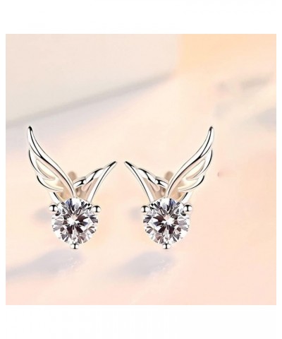 Sterling Silver Angel-Wings Solitaire CZ Small Stud Earring for Womens Brides Bridesmaids Wedding Sky Blue $5.50 Earrings