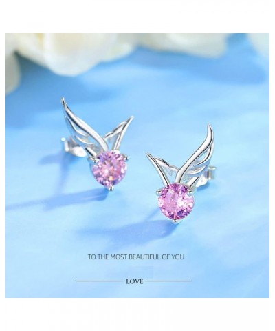 Sterling Silver Angel-Wings Solitaire CZ Small Stud Earring for Womens Brides Bridesmaids Wedding Sky Blue $5.50 Earrings