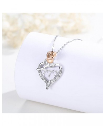 Angel Number 222/ 333/ 444/ 777 Necklace 925 Sterling Silver Love Heart Rose Flower Pendant Necklace for Women Girls Wife Mom...