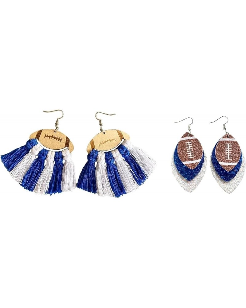 Faux Leather Football Drop Dangle Earrings for Women Girls Handmade Braid Football Tassel Wooden Dangle Earrings Bohemian Lig...