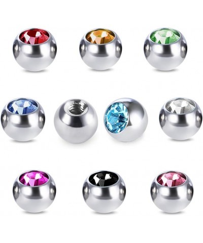 10pcs Crystals Screw 14G 16G Tongue Labret Eyebrow Horseshoe Belly Rings Earrings Replacement Balls Stainless Steel Piercings...