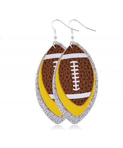 3-Layered Leather Rugby Dangle Earrings Colorful Glitter Faux Leather American Football Drop Earrings for Women Girls I $5.35...