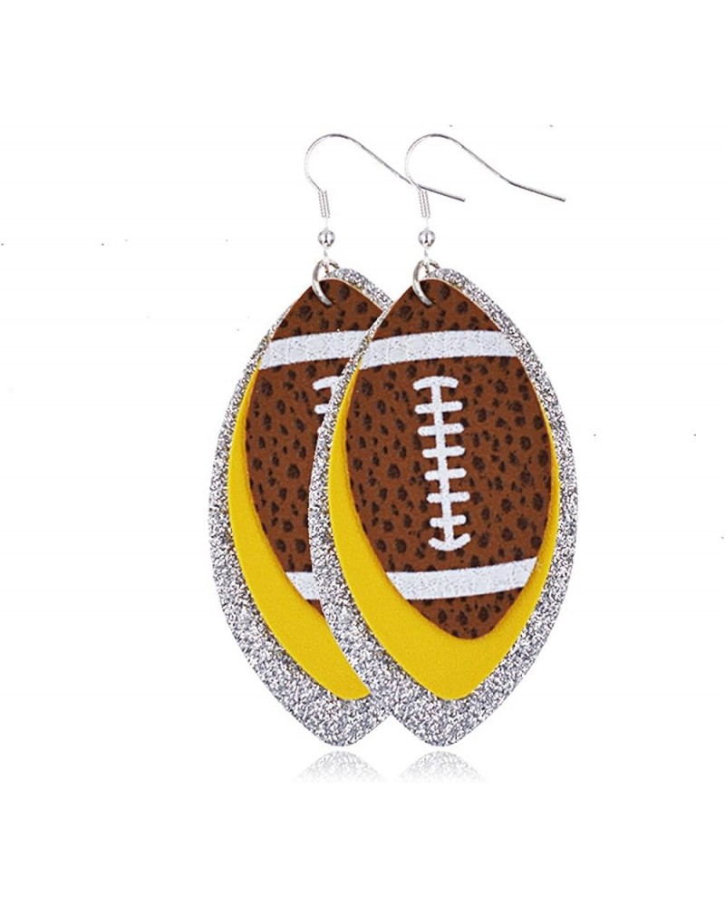 3-Layered Leather Rugby Dangle Earrings Colorful Glitter Faux Leather American Football Drop Earrings for Women Girls I $5.35...