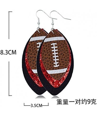 3-Layered Leather Rugby Dangle Earrings Colorful Glitter Faux Leather American Football Drop Earrings for Women Girls I $5.35...