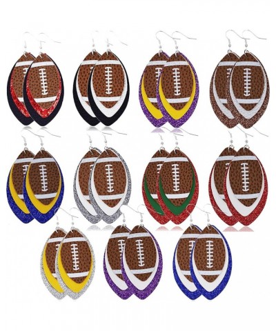 3-Layered Leather Rugby Dangle Earrings Colorful Glitter Faux Leather American Football Drop Earrings for Women Girls I $5.35...