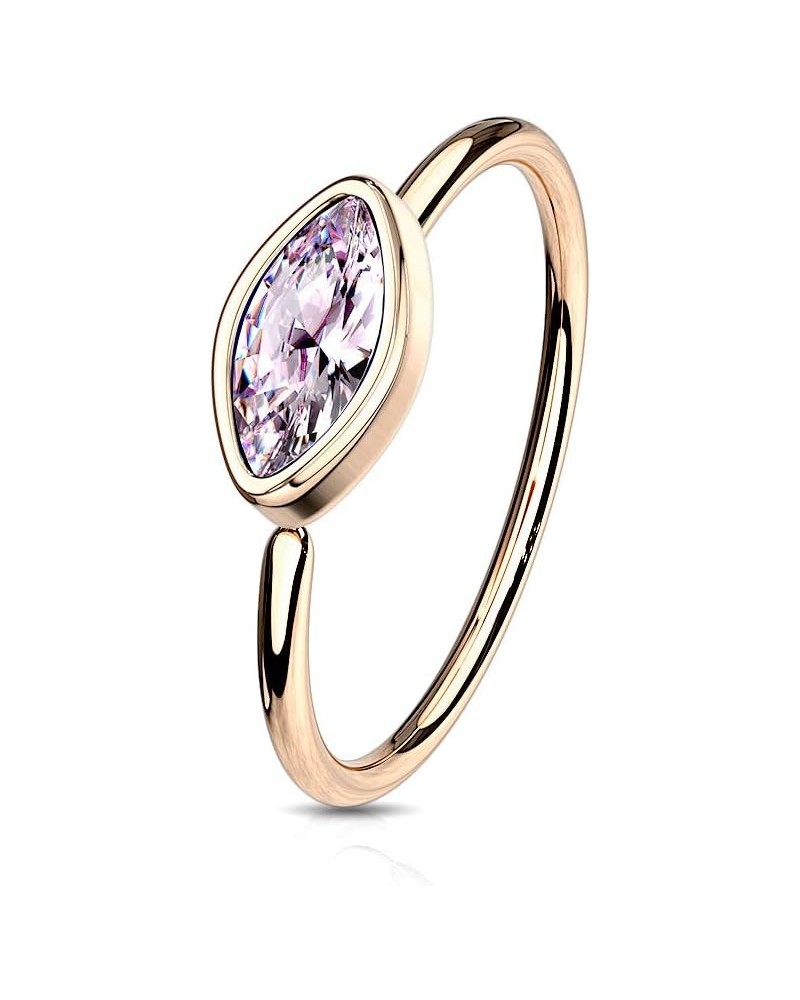 20GA Stainless Steel Marquise CZ Crystal Bezel Set Bendable Hoop Nose Ring Rose Gold Tone/Pink $7.67 Body Jewelry