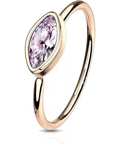 20GA Stainless Steel Marquise CZ Crystal Bezel Set Bendable Hoop Nose Ring Rose Gold Tone/Pink $7.67 Body Jewelry