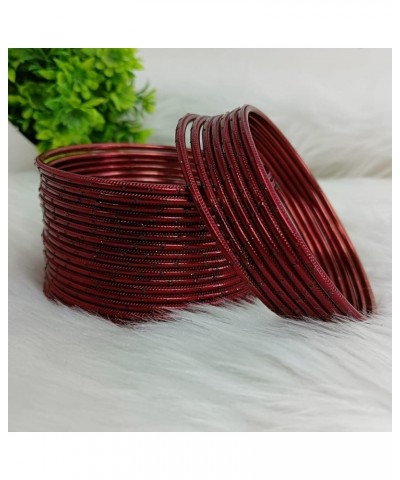 Indian Bangles Set Bollywood Plain Metal Bangle Bracelets Costume Jewelry for Women & Girls Maroon (Set of 24 Pcs) 2-6 $9.43 ...