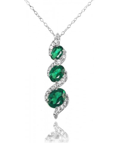 Sterling Silver Genuine, Created or Simulated and White Topaz Oval S Design Three-Stone Journey Necklace Simulated Emerald $2...