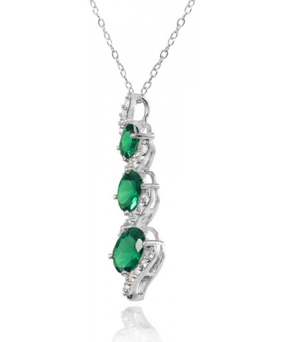 Sterling Silver Genuine, Created or Simulated and White Topaz Oval S Design Three-Stone Journey Necklace Simulated Emerald $2...