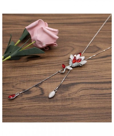 White Crystal Pendant Necklace Long Sweater Necklace Fashion Jewelry for Women Girls Red Flower Necklace $11.39 Necklaces