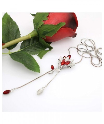 White Crystal Pendant Necklace Long Sweater Necklace Fashion Jewelry for Women Girls Red Flower Necklace $11.39 Necklaces