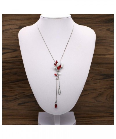 White Crystal Pendant Necklace Long Sweater Necklace Fashion Jewelry for Women Girls Red Flower Necklace $11.39 Necklaces