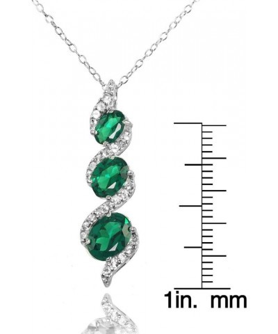 Sterling Silver Genuine, Created or Simulated and White Topaz Oval S Design Three-Stone Journey Necklace Simulated Emerald $2...