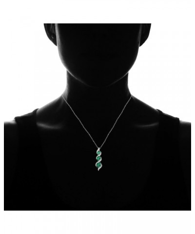 Sterling Silver Genuine, Created or Simulated and White Topaz Oval S Design Three-Stone Journey Necklace Simulated Emerald $2...