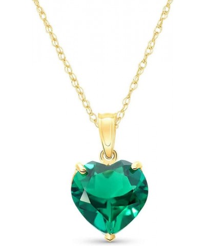 14K Solid Yellow Gold Necklace With Heart Shape 2.75 ctw High Polished Genuine Emerald - Grade AAA LAB GROWN GENUINE REAL EME...