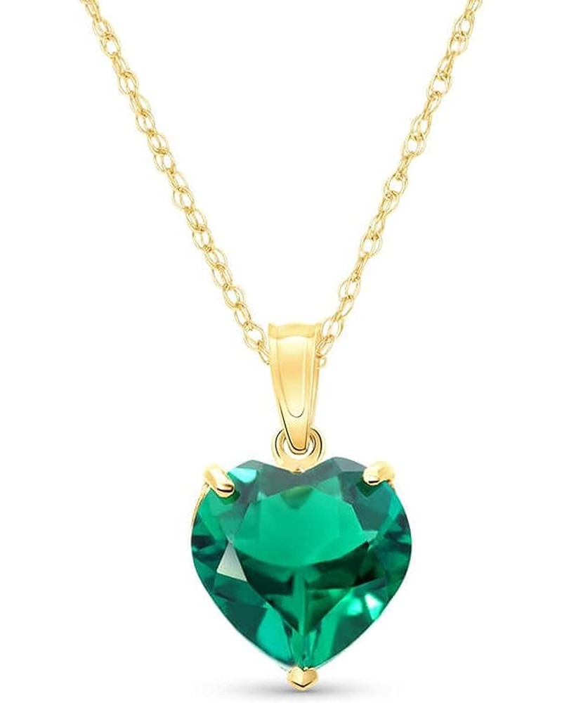 14K Solid Yellow Gold Necklace With Heart Shape 2.75 ctw High Polished Genuine Emerald - Grade AAA LAB GROWN GENUINE REAL EME...