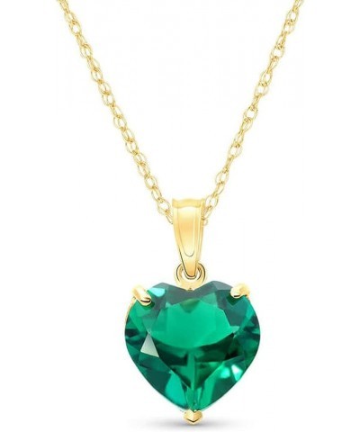 14K Solid Yellow Gold Necklace With Heart Shape 2.75 ctw High Polished Genuine Emerald - Grade AAA LAB GROWN GENUINE REAL EME...