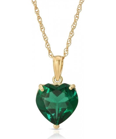 14K Solid Yellow Gold Necklace With Heart Shape 2.75 ctw High Polished Genuine Emerald - Grade AAA LAB GROWN GENUINE REAL EME...