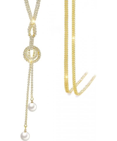 Trendy Crystal Long Necklace All-Match Style Shining Clothing Sweater Chain Pearl Gold 2 $10.06 Necklaces