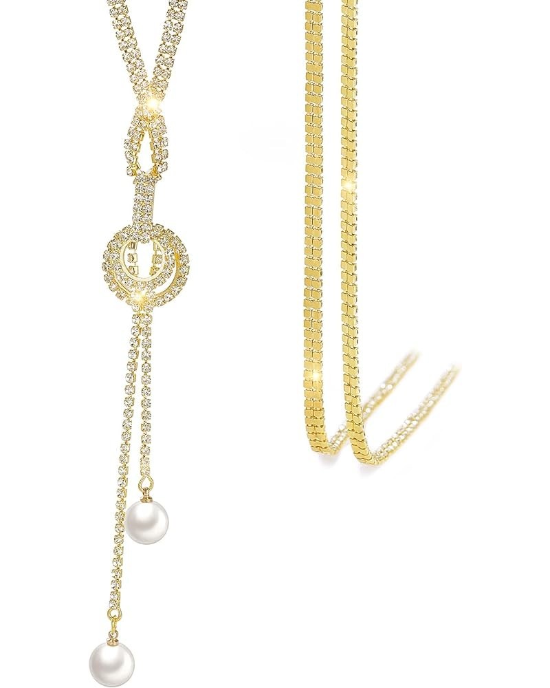 Trendy Crystal Long Necklace All-Match Style Shining Clothing Sweater Chain Pearl Gold 2 $10.06 Necklaces