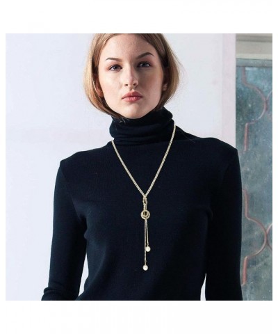 Trendy Crystal Long Necklace All-Match Style Shining Clothing Sweater Chain Pearl Gold 2 $10.06 Necklaces