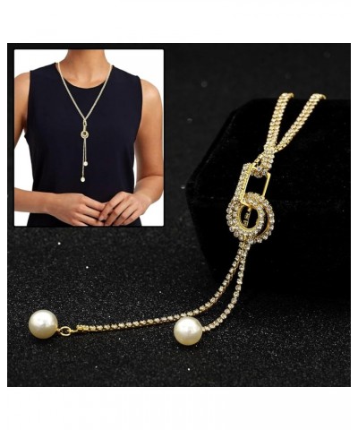 Trendy Crystal Long Necklace All-Match Style Shining Clothing Sweater Chain Pearl Gold 2 $10.06 Necklaces