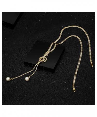 Trendy Crystal Long Necklace All-Match Style Shining Clothing Sweater Chain Pearl Gold 2 $10.06 Necklaces