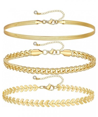 Gold Layered Ankle Bracelets for Women, Dainty 14k Gold Plated Layering Anklets Set Adjustable Fashion Cuban Link Snake Tenni...