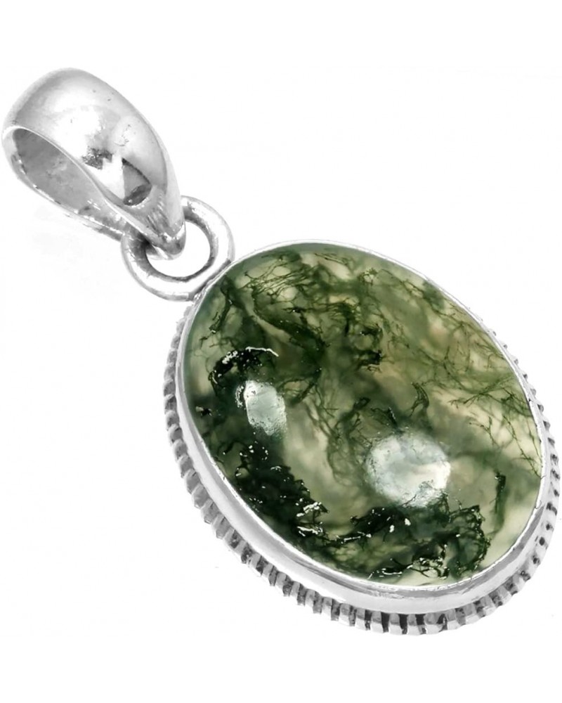 925 Sterling Silver Handmade Pendant for Women 12x16 Oval Gemstone Statement Jewelry for Gift (99542_P) Moss Agate $20.29 Pen...