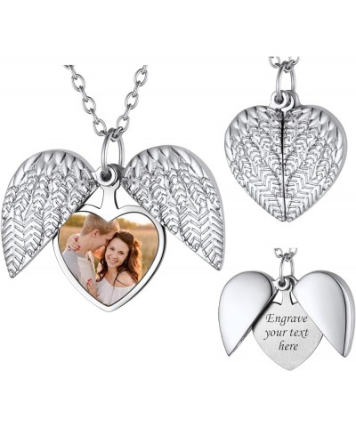 Personalized Heart Photo Angel Wings Locket Necklace Sterling Silver/Stainless Steel/18K Gold Plated Dainty Custom Full Color...