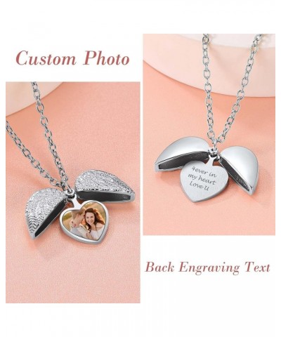 Personalized Heart Photo Angel Wings Locket Necklace Sterling Silver/Stainless Steel/18K Gold Plated Dainty Custom Full Color...