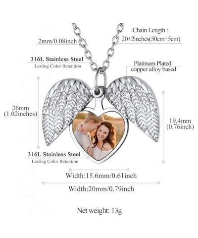 Personalized Heart Photo Angel Wings Locket Necklace Sterling Silver/Stainless Steel/18K Gold Plated Dainty Custom Full Color...