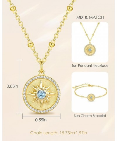 14K Gold Plated Sun Coin Pendant Necklace for Women 925 Sterling Silver with Birthstone Zirconia, Birthday Anniversary Jewelr...