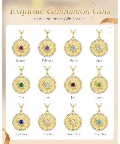 14K Gold Plated Sun Coin Pendant Necklace for Women 925 Sterling Silver with Birthstone Zirconia, Birthday Anniversary Jewelr...