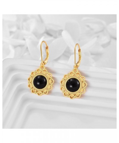 Black Onyx Drop Earrings for Women Sterling Silver 18K Yellow Gold Plated Filigree Black Onyx Dangle Leverback Earrings Jewel...