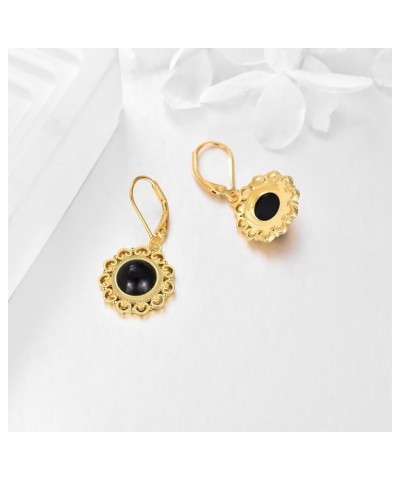 Black Onyx Drop Earrings for Women Sterling Silver 18K Yellow Gold Plated Filigree Black Onyx Dangle Leverback Earrings Jewel...