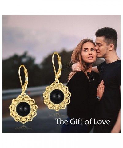 Black Onyx Drop Earrings for Women Sterling Silver 18K Yellow Gold Plated Filigree Black Onyx Dangle Leverback Earrings Jewel...