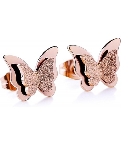 Stainless Steel Butterfly Stud Earrings Frosted 18k Rose Gold Plated Jewelry for Women rose gold $12.74 Earrings