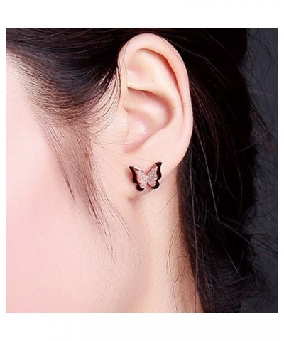 Stainless Steel Butterfly Stud Earrings Frosted 18k Rose Gold Plated Jewelry for Women rose gold $12.74 Earrings