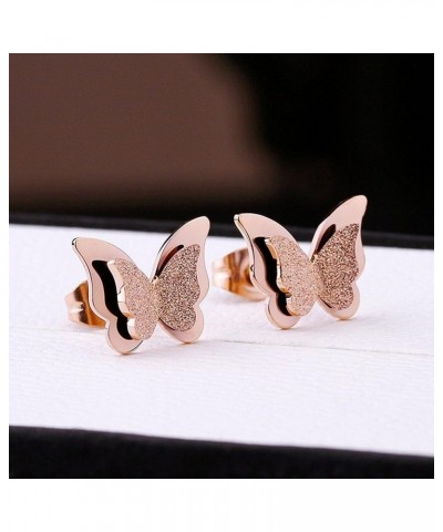 Stainless Steel Butterfly Stud Earrings Frosted 18k Rose Gold Plated Jewelry for Women rose gold $12.74 Earrings