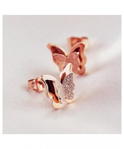 Stainless Steel Butterfly Stud Earrings Frosted 18k Rose Gold Plated Jewelry for Women rose gold $12.74 Earrings